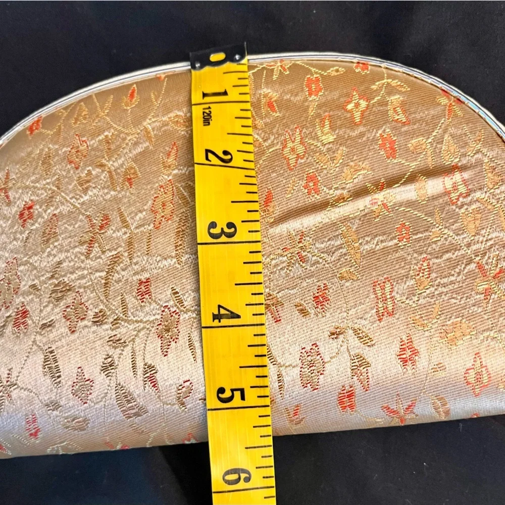 New VTG Silk Brocade Floral Cosmetic Bag Set 5 Nesting Makeup Travel Pouch Gold